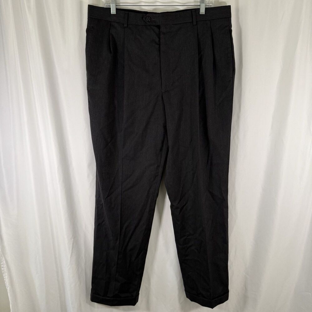Jos A Bank 100% Wool Pants Men's 37x31 Dark Grey Pleated Button Zip Office Work